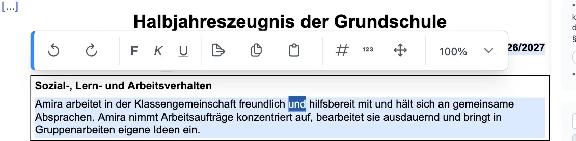 Toolbar über einem markierten Text