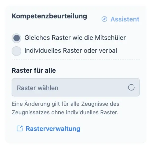 Karte „Kompetenzbeurteilung“ in der Seitenleiste