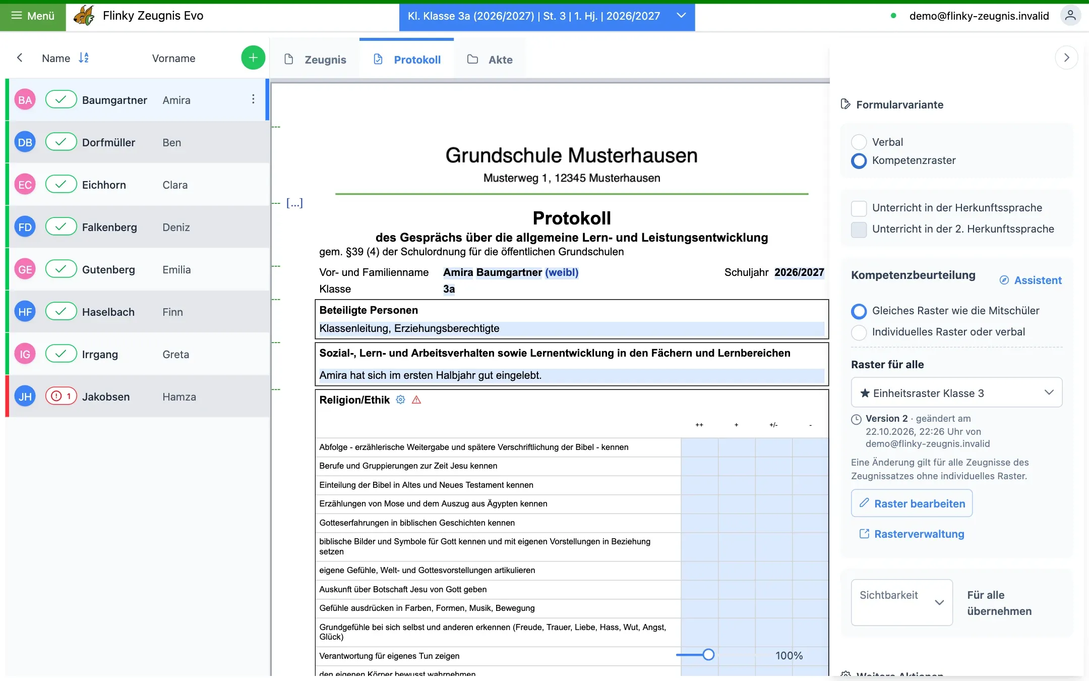 Ankreuzen der Kompetenzen im Zeugnis