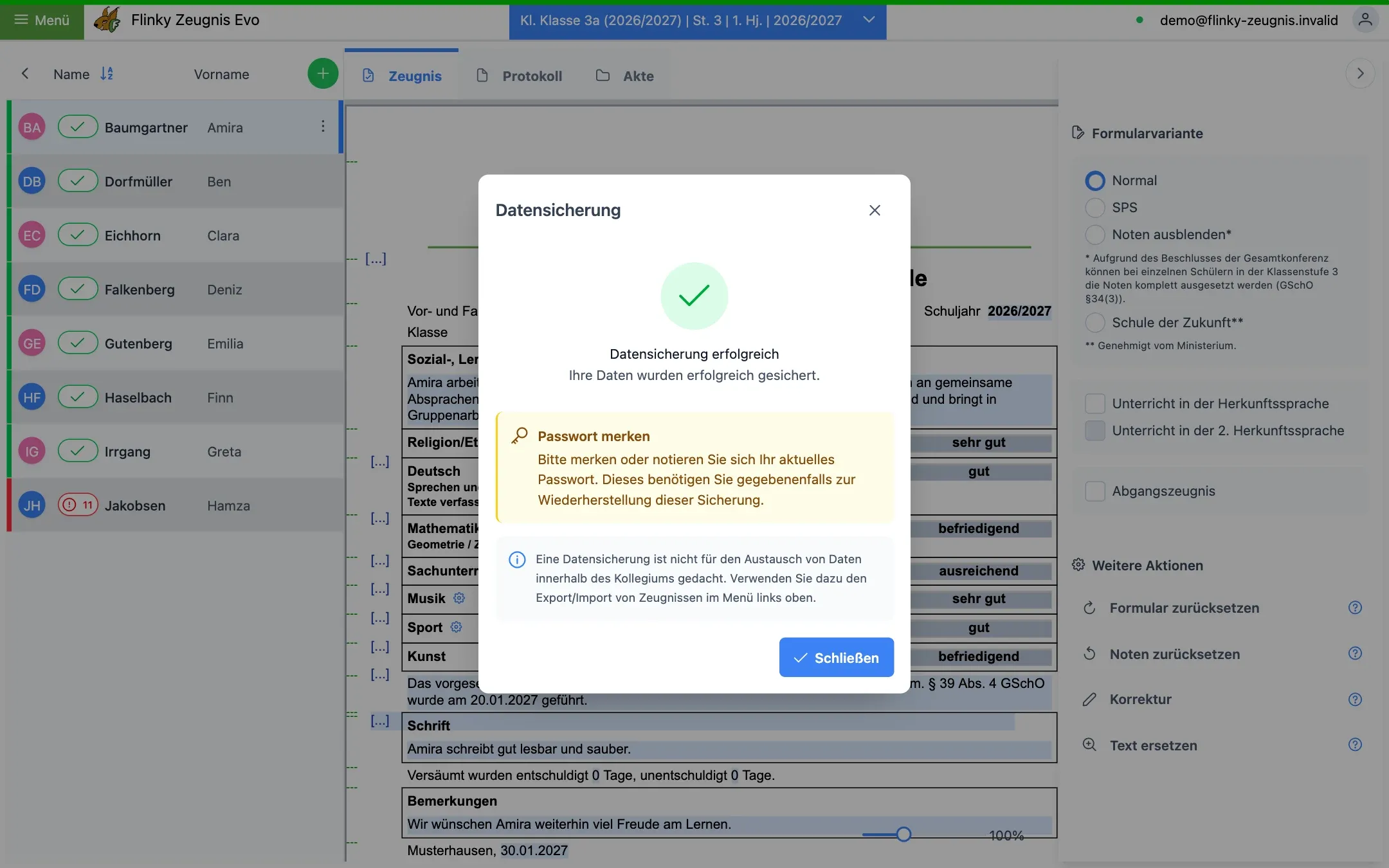 Datensicherung erfolgreich